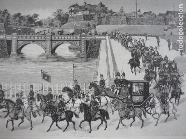 Kunst: JAPON MIKADO SALIENDO DE HIROSHIMA GRABADO XILOGRAFICO XILOGRAFIA 1895