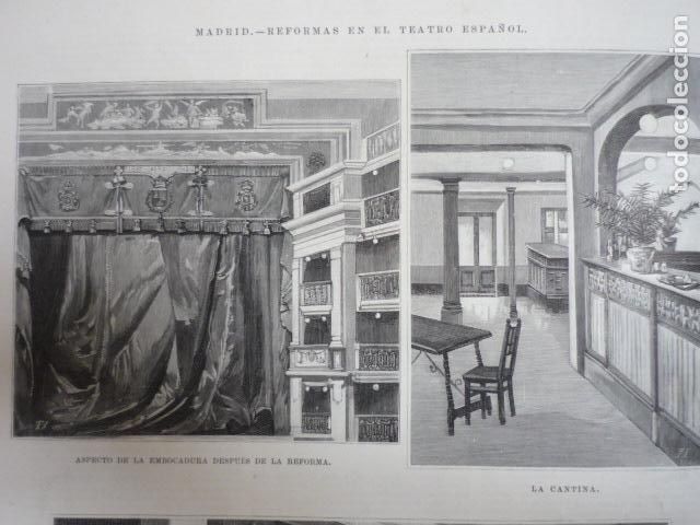 Art: MADRID TEATRO ESPA&Ntilde;OL EMBOCADURA Y CANTINA GRABADO XILOGRAFICO XILOGRAFIA 1895
