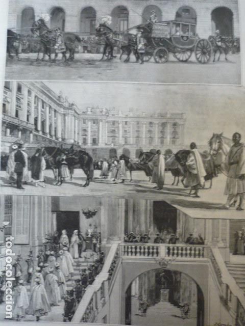 Arte: MADRID EMBAJADA MARROQUI PALACIO REAL GRABADO XILOGRAFICO XILOGRAFIA 1895