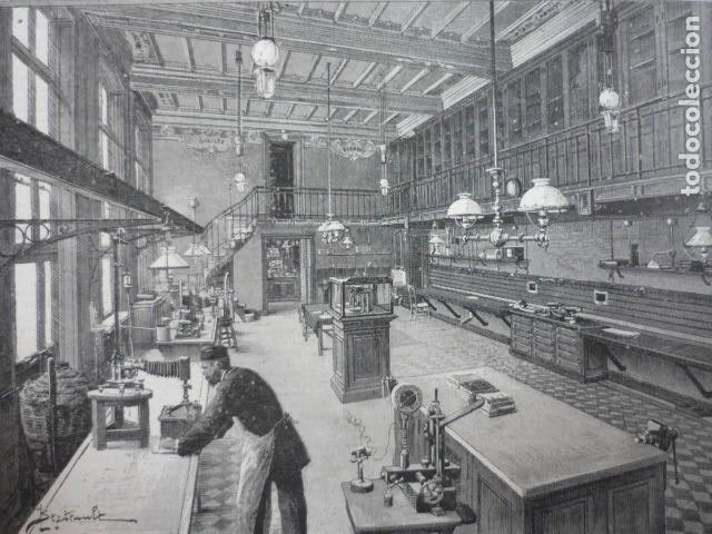 Art: PARIS LABORATORIO CIENCIAS GRABADO XILOGRAFICO XILOGRAFIA 1895