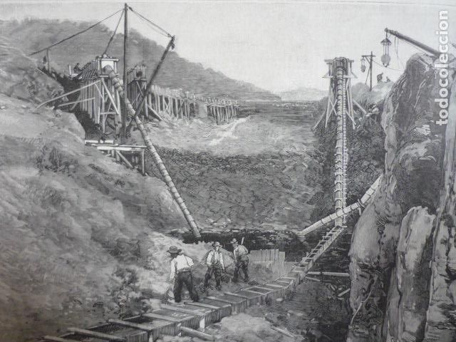 Art: CALIFORNIA RIO FEATHER CAUCE SECO MINERIA GRABADO XILOGRAFICO XILOGRAFIA 1895