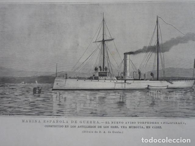 Art: TORPEDERO FILIPINAS MARINA ESPA&Ntilde;OLA GRABADO XILOGRAFICO XILOGRAFIA 1895