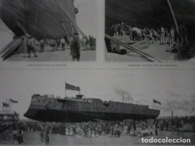 Art: CADIZ EMBOTADURA DEL ACORAZADO CARLOS V GRABADO XILOGRAFICO XILOGRAFIA 1895