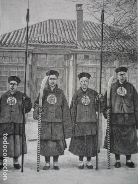 Kunst: CHINA GRUPO DE SOLDADOS GRABADO XILOGRAFICO XILOGRAFIA 1895