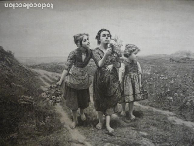 Arte: EL ORACULO NI&Ntilde;AS CON FLORES GRABADO XILOGRAFICO XILOGRAFIA 1895