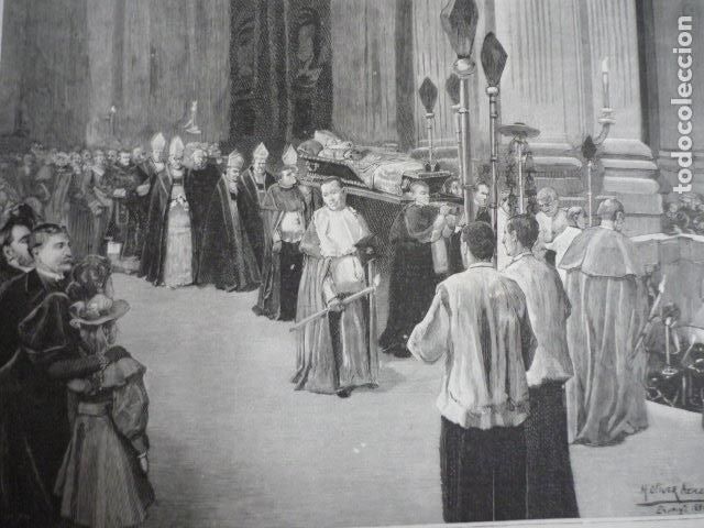 Art: ZARAGOZA ENTIERRO DEL CARDENAL BENAVIDES GRABADO XILOGRAFICO XILOGRAFIA 1895