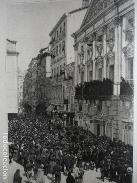 Art: MADRID PASO ENTIERRO RICARDO CALVO ACTOR ANTE TEATRO ESPA&Ntilde;OL GRABADO XILOGRAFICO XILOGRAFIA 1895