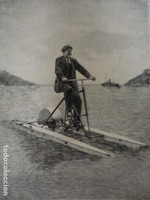 Art: SAN SEBASTINA SE&Ntilde;OR BAREA INVENTOR VELOCIPEDO NAUTICO GRABADO XILOGRAFICO XILOGRAFIA 1895