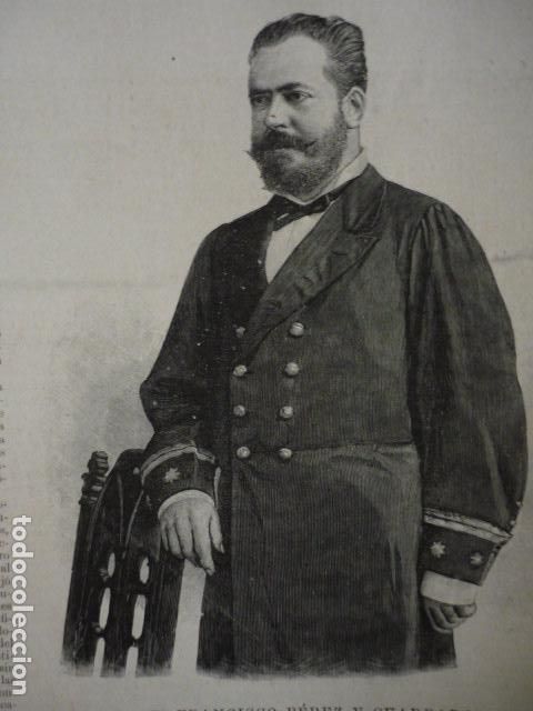 Arte: FRANCISCO PEREZ CUADRADO COMANDANTE CRUCERO GRABADO XILOGRAFICO XILOGRAFIA 1895