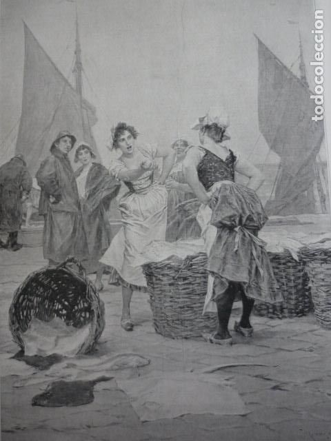 Kunst: ENTRE PESCADORAS GRABADO XILOGRAFICO XILOGRAFIA 1895