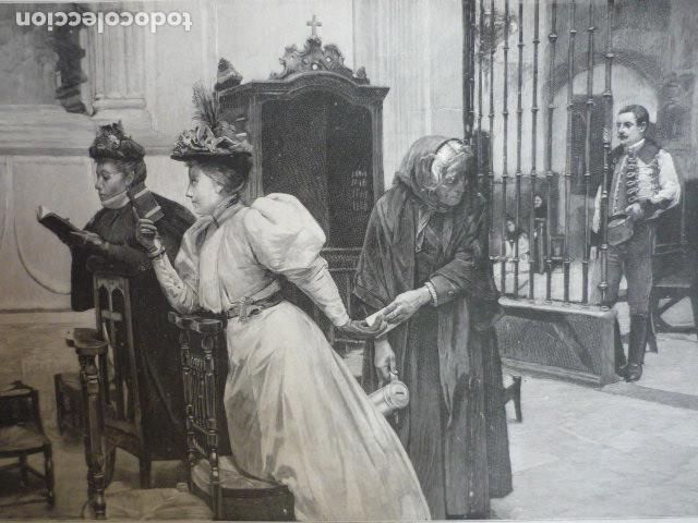 Kunst: A LA EPISTOLA ESCENA CELESTINESCA EN IGLESIA GRABADO XILOGRAFICO XILOGRAFIA 1895