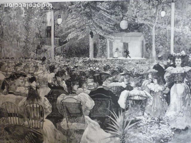 Art: MADRID FIESTA EN JARDINES DEL CIRCULO DE BELLAS ARTES GRABADO XILOGRAFICO XILOGRAFIA 1895