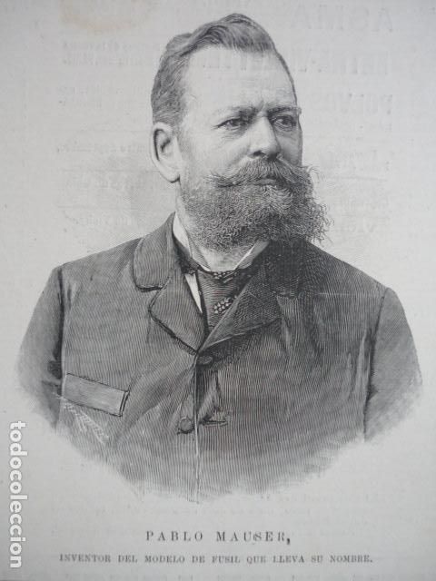 Kunst: PABLO MAUSER INVENTOR FUSIL MAUSER GRABADO XILOGRAFICO XILOGRAFIA 1895