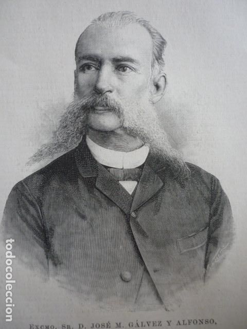 Art: JOSE M. GALVEZ ALFONSO JEFE PARTIDO AUTONOMISTA CUBA GRABADO XILOGRAFICO XILOGRAFIA 1895