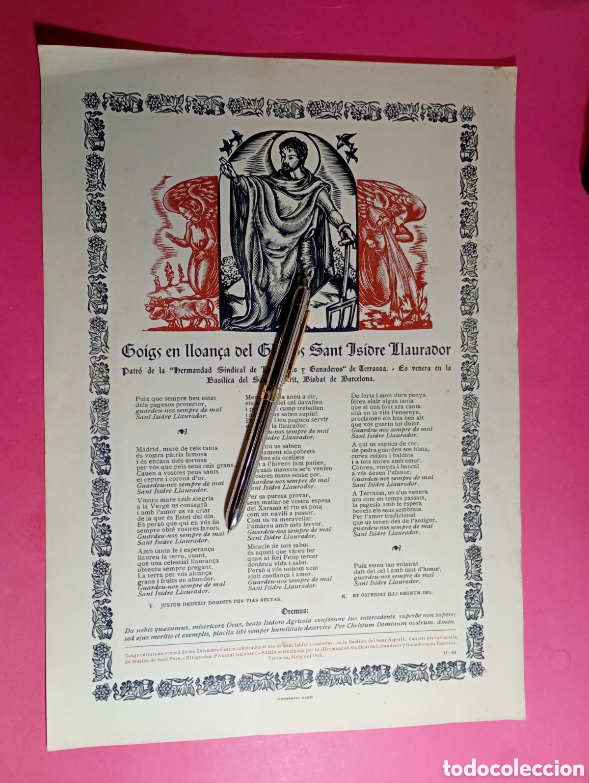Arte: TERRASSA BASILICA DEL SANT ESPERIT 1953 GOIGS EN LLOAN&Ccedil;A GLORI&Oacute;S SANT ISIDRE LLAURADOR