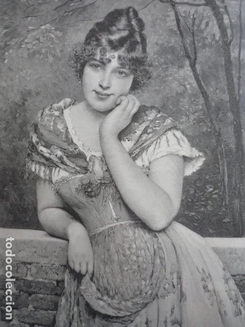 Art: MEDITACION DAMA ELEGANTE GRABADO XILOGRAFICO XILOGRAFIA 1895