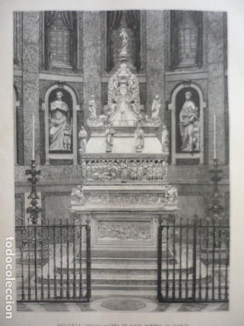 Arte: BOLONIA URNA DE SANTO DOMINGO DE GUZMAN GRABADO XILOGRAFICO XILOGRAFIA 1895