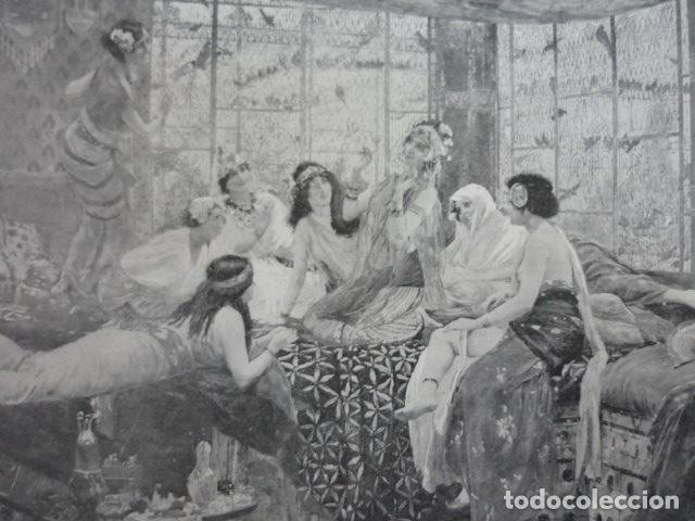 Art: TERTULIA EN EL HAREN ODALISCAS GRABADO XILOGRAFICO XILOGRAFIA 1895