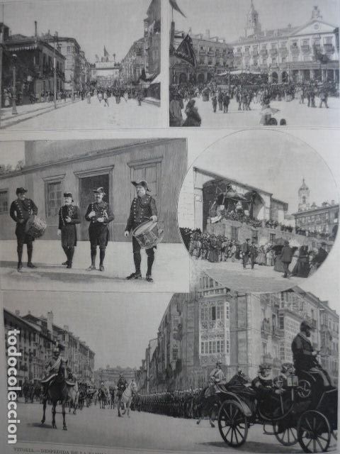 Art: VITORIA ALAVA DESPEDIDA DE TROPAS A LA GUERRA DE CUBA GRABADO XILOGRAFICO XILOGRAFIA 1895