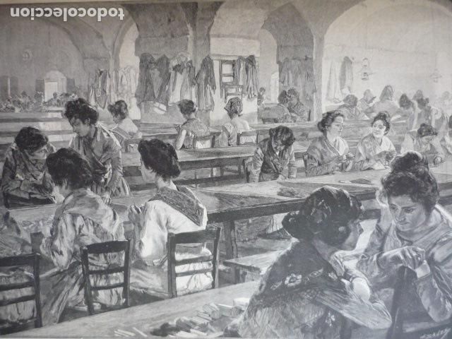 Art: SEVILLA FABRICA DE TABACOS GRABADO XILOGRAFICO XILOGRAFIA 1895