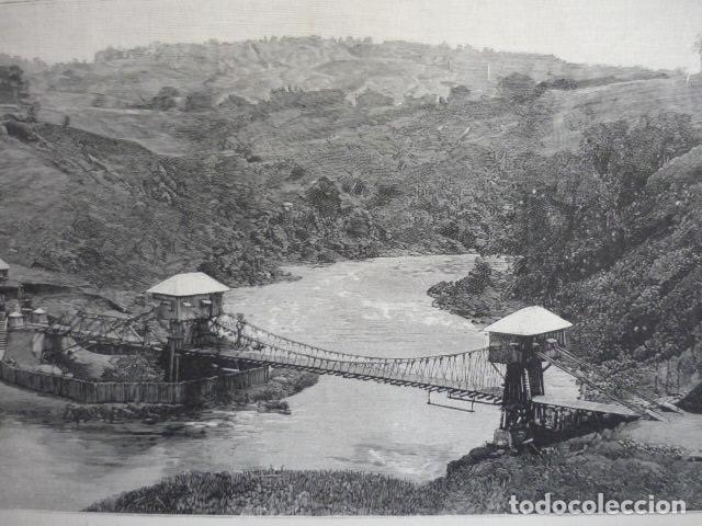 Art: FILIPINAS MINDANAO PUENTE COLGANTE RIO AGUS GRABADO XILOGRAFICO XILOGRAFIA 1895