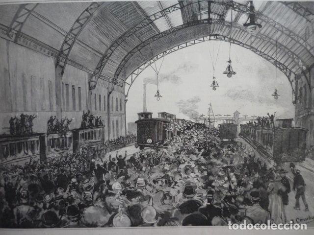 Kunst: MADRID ESTACION ATOCHA DESPEDIDA AL BATALLON DE CANARIAS GRABADO XILOGRAFICO XILOGRAFIA 1895