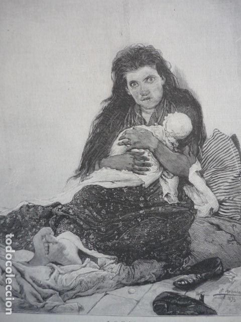 Art: LOCA MADRE CON HIJO CUADRO DE JIMENEZ ARANDA GRABADO XILOGRAFICO XILOGRAFIA 1895