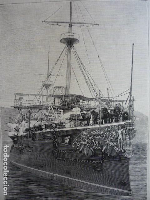 Art: ACORAZADO ALMIRANTE OQUENDO GRABADO XILOGRAFICO XILOGRAFIA 1895