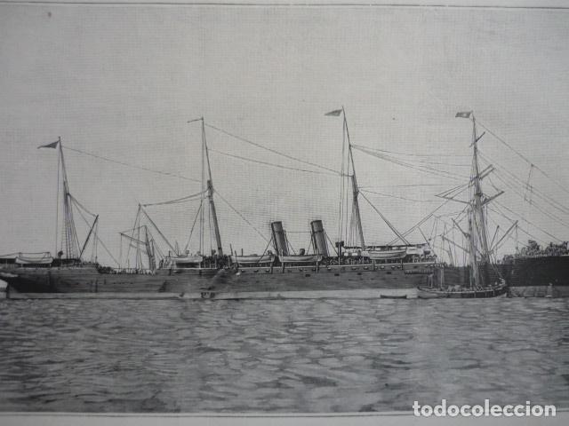 Art: VAPOR COLON TRANSPORTANDO TROPAS A CUBA GRABADO XILOGRAFICO XILOGRAFIA 1895