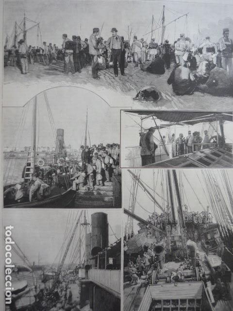 Art: CADIZ EMBARCO DE BATALLONES A CUBA GRABADO XILOGRAFICO XILOGRAFIA 1895