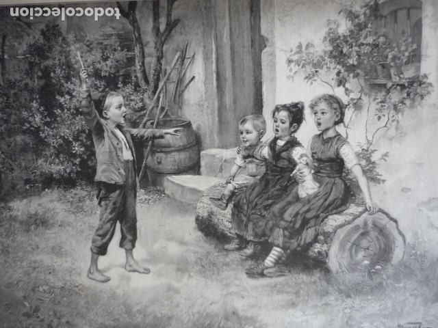 Kunst: EL MAESTRO DE COROS NI&Ntilde;OS JUGANDO GRABADO XILOGRAFICO XILOGRAFIA 1895