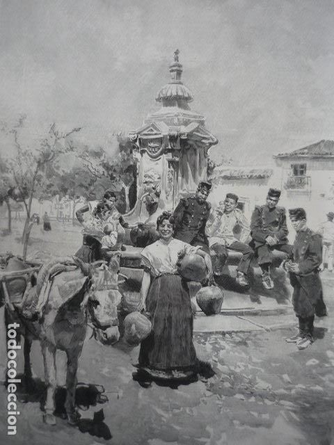 Kunst: MALAGA UNA FUENTE DE VECINDAD GRABADO XILOGRAFICO XILOGRAFIA 1895