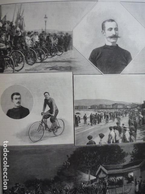 Arte: MADRID SAN SEBASTIAN CARRERA VELOCIPEDOS BICICLETAS GRABADO XILOGRAFICO XILOGRAFIA 1895