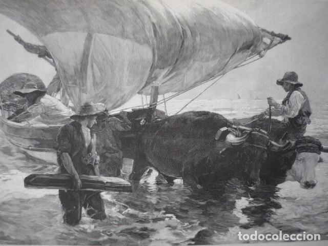 Art: VUELTA A LA PESCA CUADRO DE SOROLLA GRABADO XILOGRAFICO XILOGRAFIA 1895