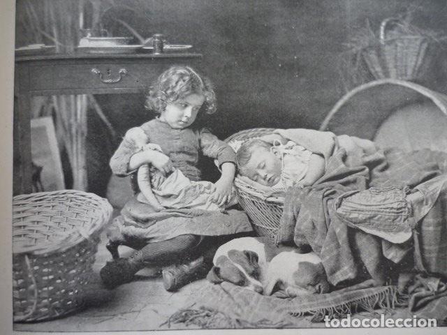 Art: INSTINTO MATERNAL NI&Ntilde;OS Y PERRO DURMIENDO GRABADO XILOGRAFICO XILOGRAFIA 1895