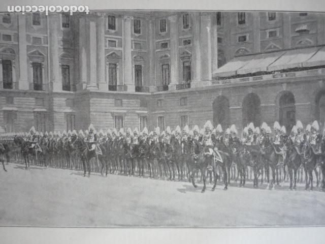 Arte: MADRID ESCOLTA REAL PLAZA DE LA ARMERIA GRABADO XILOGRAFICO XILOGRAFIA 1895