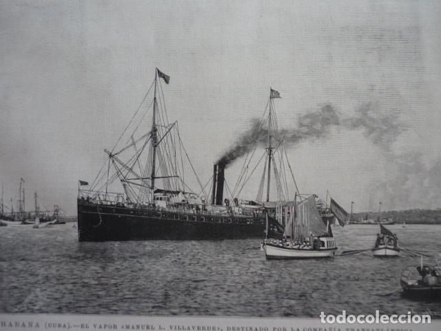 Art: VAPOR MANUEL VILLAVERDE GRABADO XILOGRAFICO XILOGRAFIA 1895