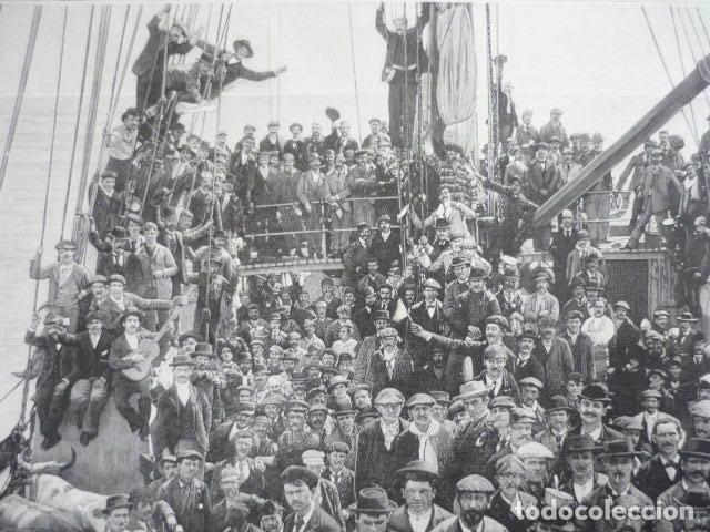 Art: MONTEVIDEO EMBARCANDO VOLUNTARIOS ESPA&Ntilde;OLES GUERRA DE CUBA GRABADO XILOGRAFICO XILOGRAFIA 1895