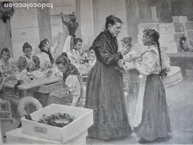 Art: TALLER DE CORONAS DIBUJO DE ANGEL D. HUERTAS GRABADO XILOGRAFICO XILOGRAFIA 1895
