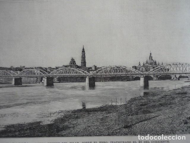 Arte: ZARAGOZA NUEVO PUENTE DEL PILAR GRABADO XILOGRAFICO XILOGRAFIA 1895