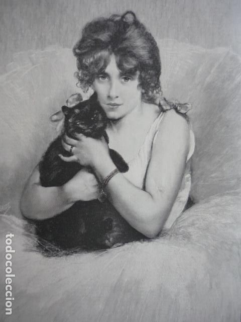 Arte: DESPUES DEL EXITO NI&Ntilde;A CON GATO GRABADO XILOGRAFICO XILOGRAFIA 1895