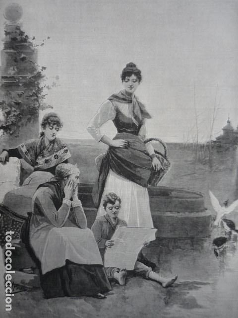 Arte: NOTICIAS DE LA GUERRA DIBUJO DE PICCOLO GRABADO XILOGRAFICO XILOGRAFIA 1895