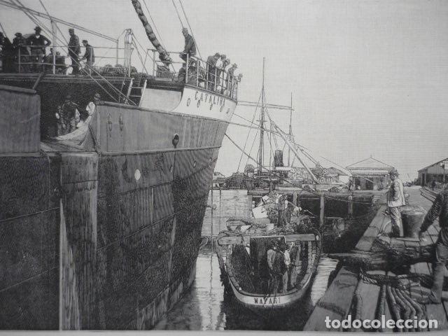 Art: CADIZ EL VAPOR CATALINA GRABADO XILOGRAFICO XILOGRAFIA 1895