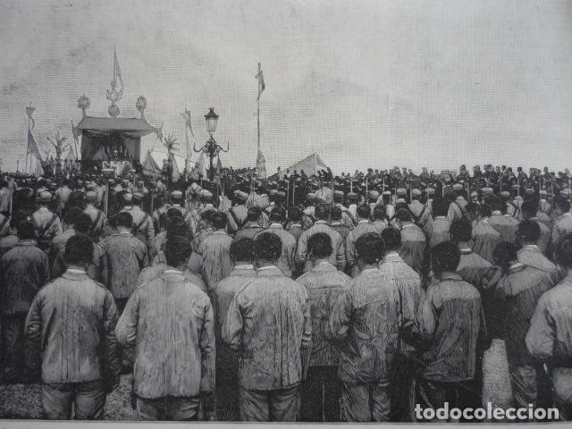 Art: SAN SEBASTIAN DESPEDIDA BATALLONES DESTINADOS A CUBA GRABADO XILOGRAFICO XILOGRAFIA 1895
