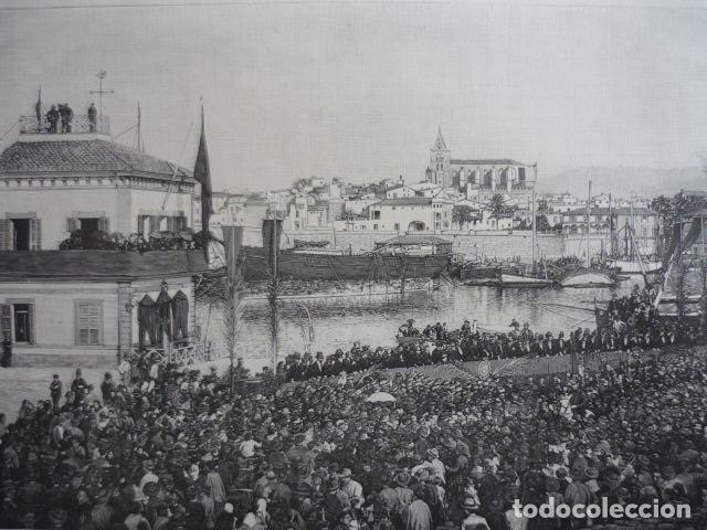 Art: PALMA DE MALLORCA EMBARQUE BATALLON PARA CUBA GRABADO XILOGRAFICO XILOGRAFIA 1895