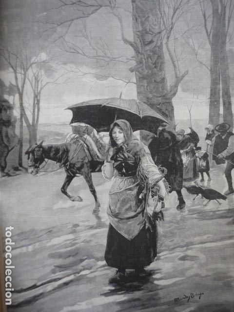 Arte: MA&Ntilde;ANAS DE INVIERNO POR MENDEZ BRINGAS GRABADO XILOGRAFICO XILOGRAFIA 1895