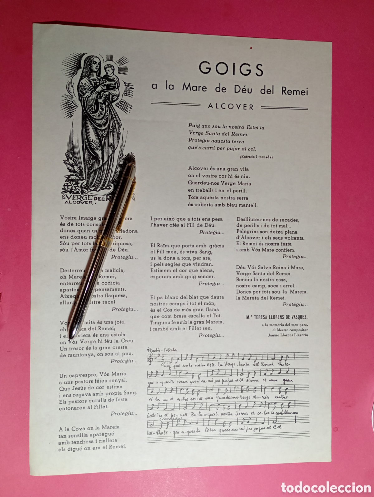 Arte: alcover goigs a la mare de d&eacute;u del remei - m&ordf; teresa llorens de vasquez xilograf&iacute;a a. catal&agrave; gomis