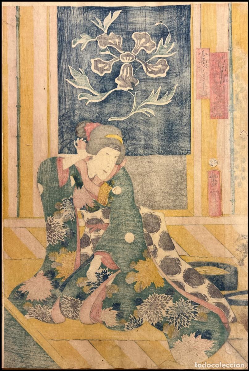 Arte: UTAGAWA YOSHITORA - RETRATO DE ACTOR KABUKI SAWAMURA TANOSUKE III COMO MUJER (ONNAGATA)