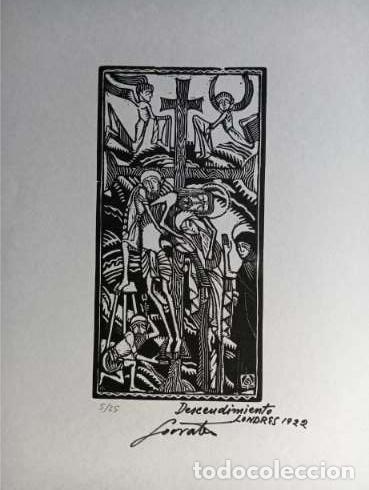 Arte: S&oacute;crates QUINTANA MONTOTO (Mieres Asturias 1892-1984) xilograf&iacute;a 21x11 papel 50x33cms firmada y 5/25