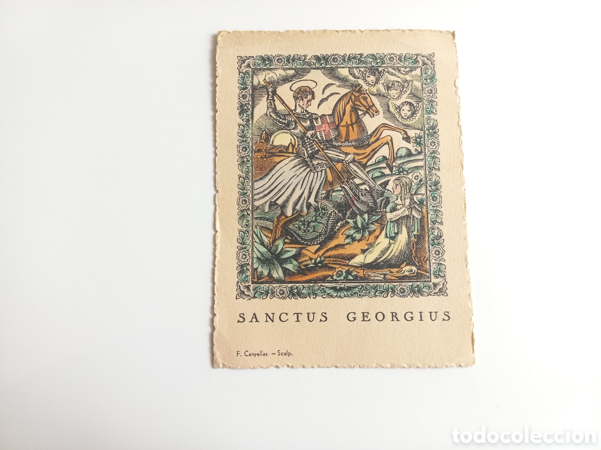 Arte: Xilografia Sanctus Georgius. San Jorge. Canyellas. Iluminado a mano.